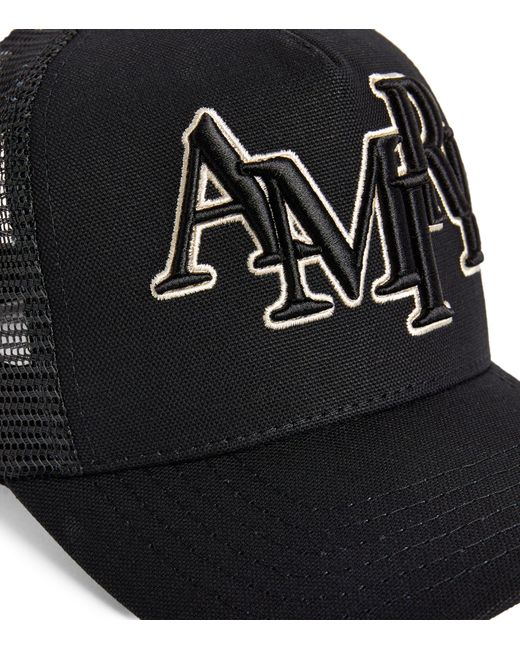Amiri Black Embroidered Staggered Logo Trucker Cap for men
