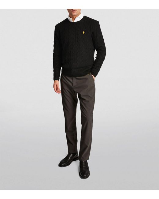 Polo Ralph Lauren Black Wool-cashmere Cable-knit Polo Pony Sweater for men