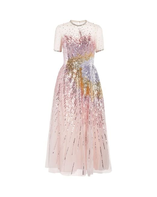 Georges Hobeika Pink Sequin-Embellished Midi Dress