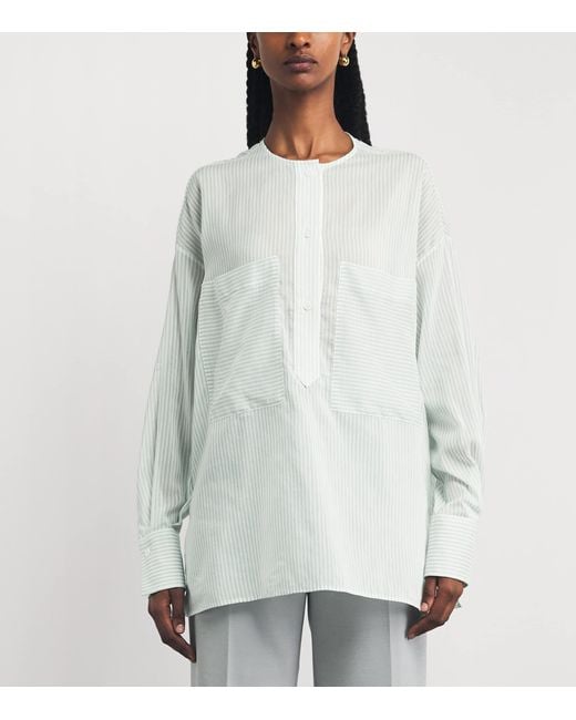 Eleventy White Cotton-Silk Stripe Shirt