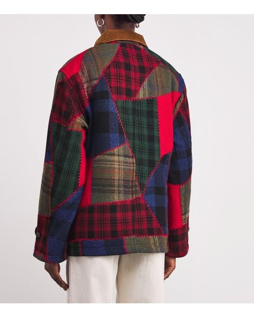 Polo Ralph Lauren Red Wool-Blend Patchwork Chore Jacket
