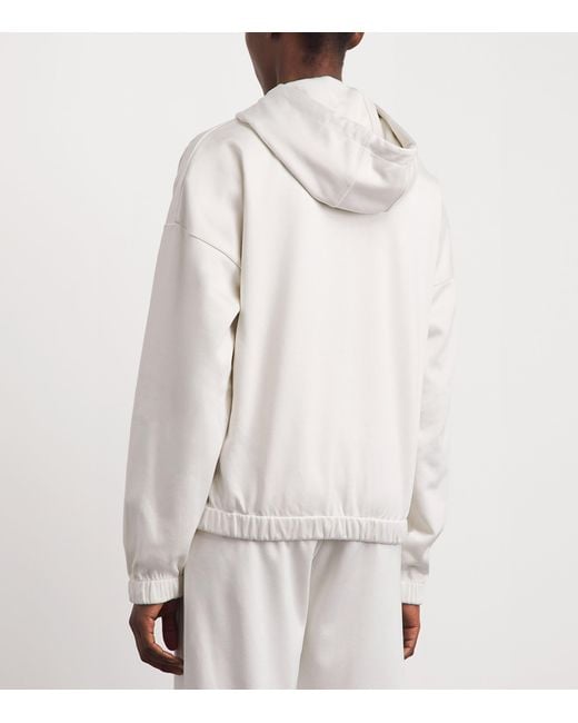 Eleventy White Cotton-Blend Zip-Up Hoodie