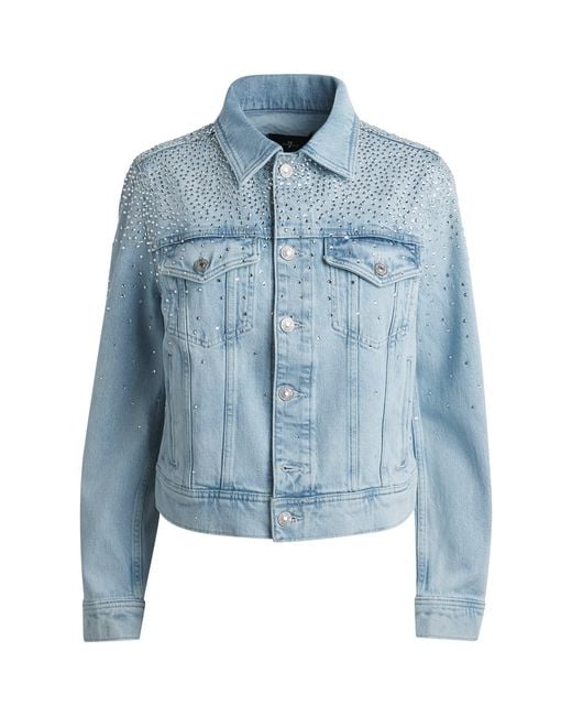7 For All Mankind Blue Embellished Adi Trucker Denim Jacket
