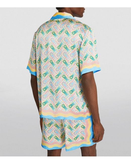 Casablancabrand Blue Silk Ping Pong Print Shirt for men