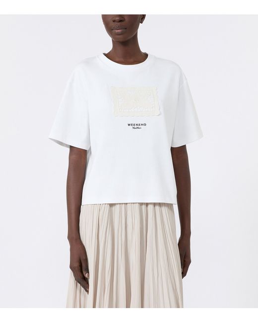 Weekend by Maxmara White Cotton Lace Applique T-Shirt