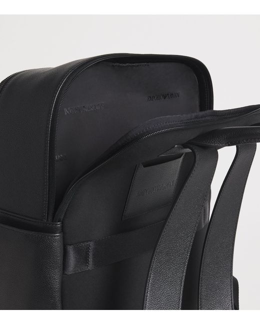 Emporio Armani Black Leather Backpack for men