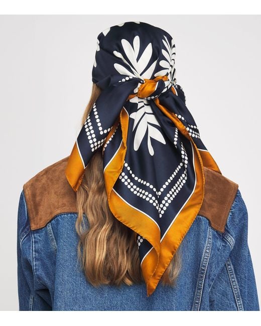 Sandro Blue Silk Floral Print Scarf