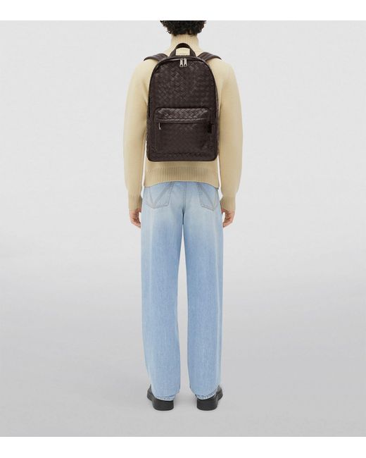 Bottega Veneta Black Calfskin Intrecciato Backpack for men