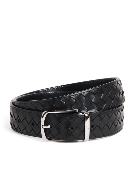 Officine Creative Black Leather Woven Reversible Belt for men