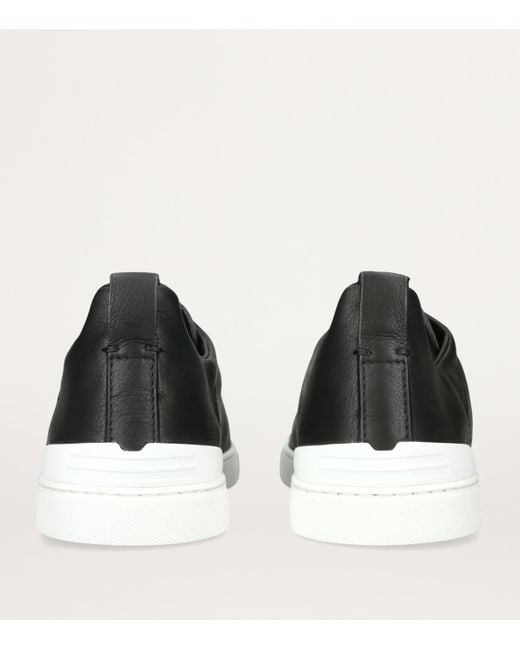 Zegna Black Shearling Triple Stitch Secondskin Sneakers for men