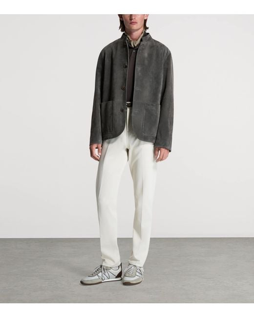 Dunhill Gray Leather Mandarin-Collar Jacket for men