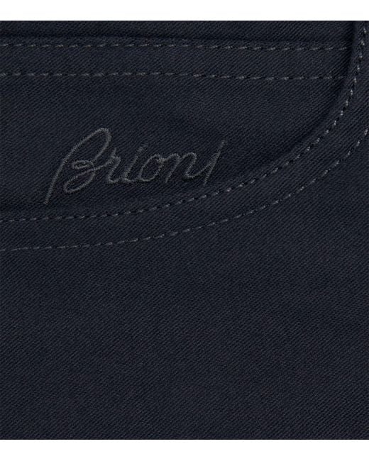 Brioni Blue Embroidered Slim Trousers for men