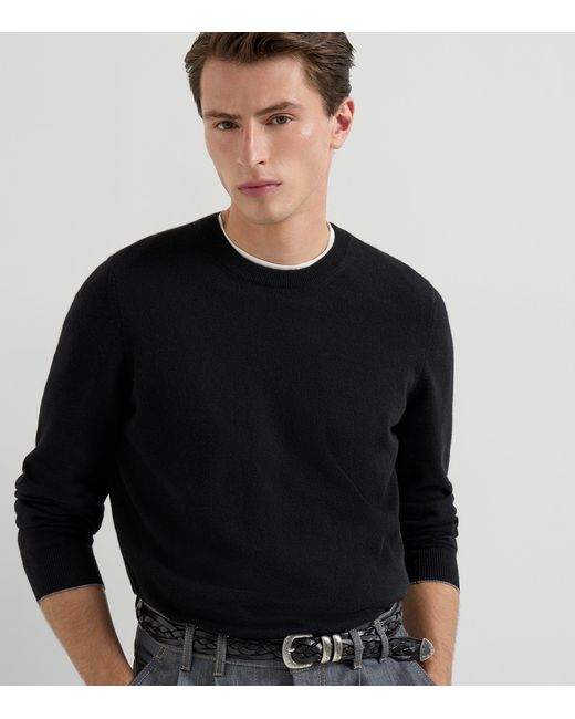 Brunello Cucinelli Black Cashmere Crew-Neck Sweater for men
