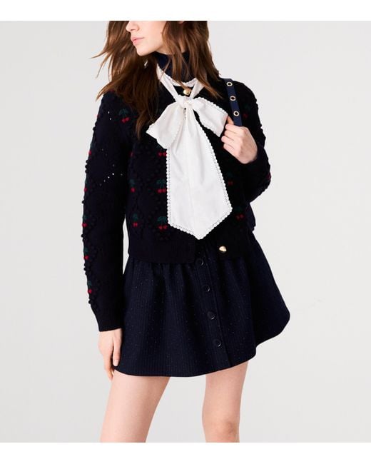 Maje Blue Wool Cherry-Embroidered Cardigan