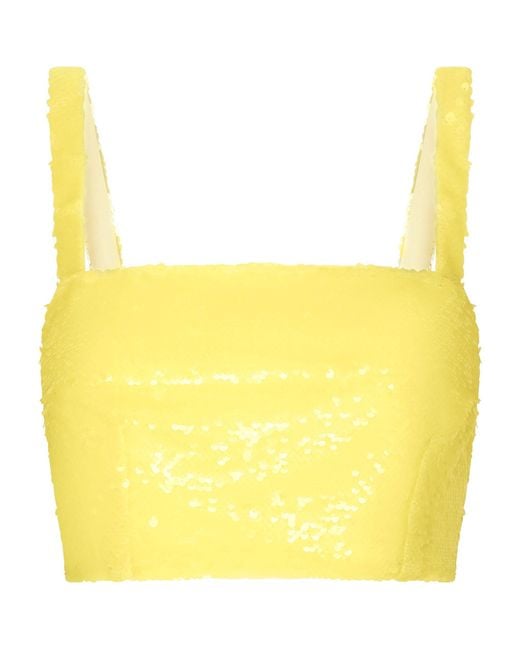 Dolce & Gabbana Yellow Sequinned Sleeveless Crop Top