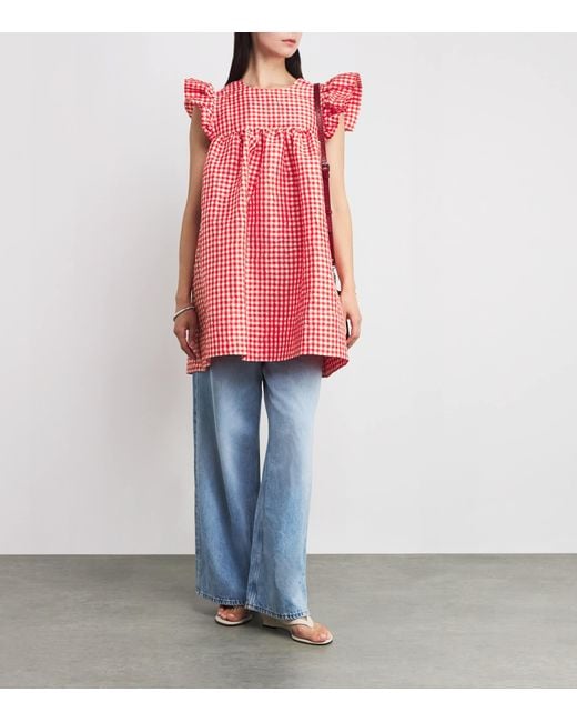 Ganni Taffeta Check Mini Dress in Red | Lyst