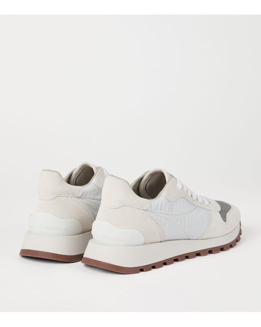 Brunello Cucinelli White Suede Technical Running Sneakers