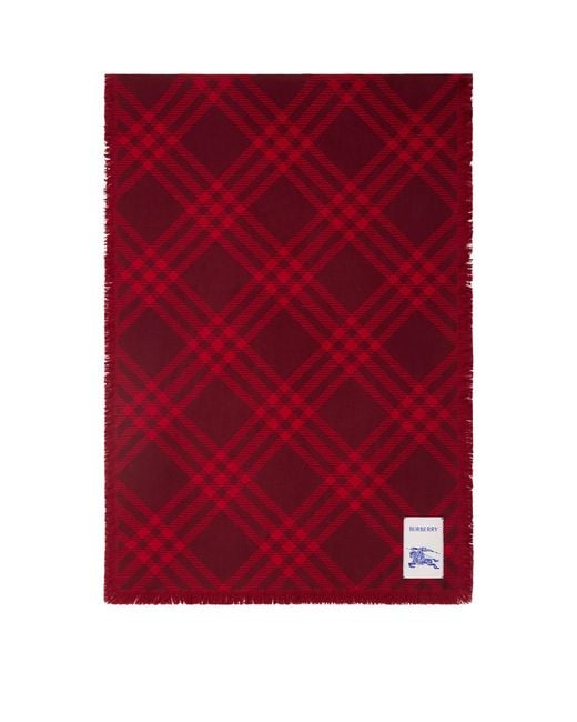 Burberry Red Wool-Silk Wide Check Scarf