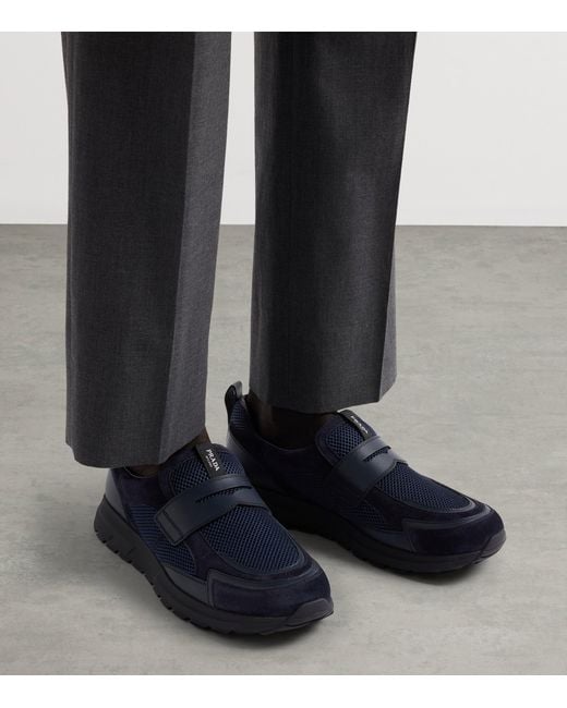 Prada Blue Leather-Mesh Sneakers for men