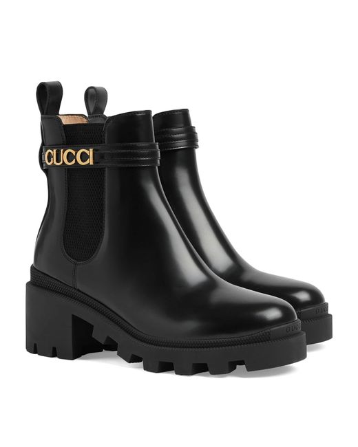 Gucci Black Leather Logo-strap Ankle Boots 60