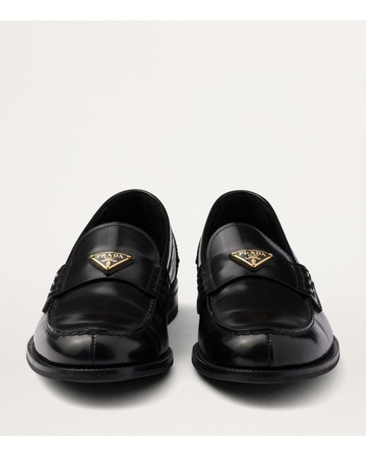 Prada Black Brushed Leather Loafers for men
