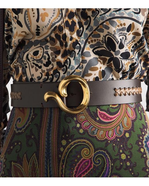 Etro Brown Paisley Hardware Waist Belt