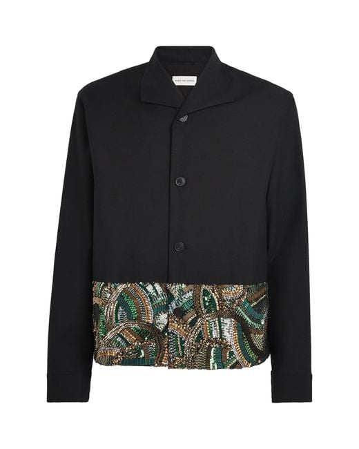 Dries Van Noten Black Cotton-Wool Sequin Jacket for men