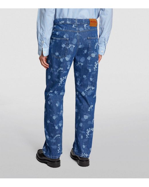 Marni Blue Dripping Print Jeans for men