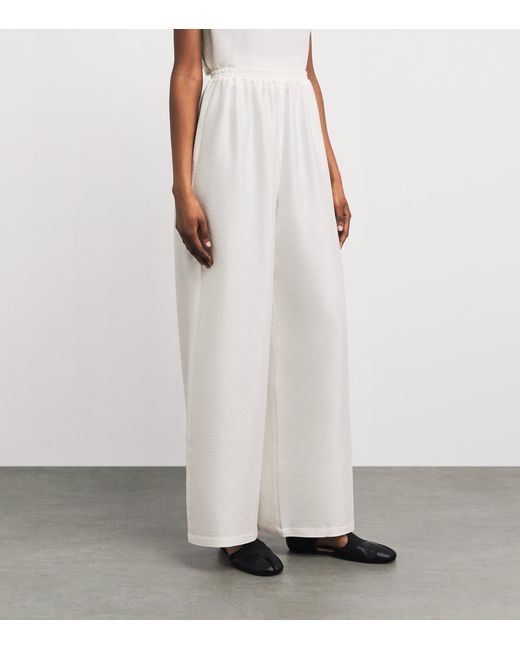 Eskandar White Silk Plissé Wide-Leg Trousers