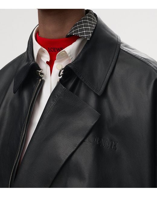Loewe Black Leather Flap Bomber Jacket