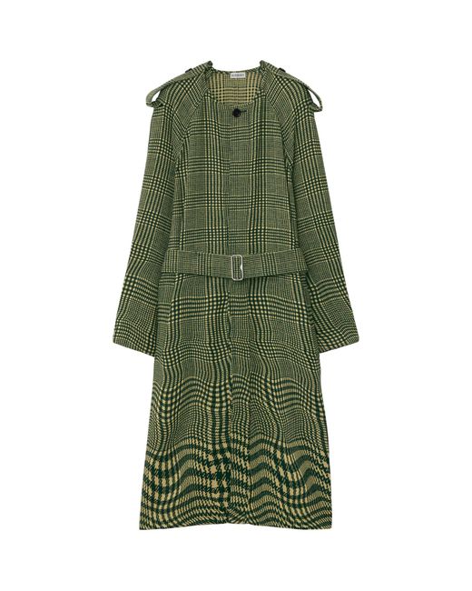 Burberry Green Wool Warped Houndstooth Coat