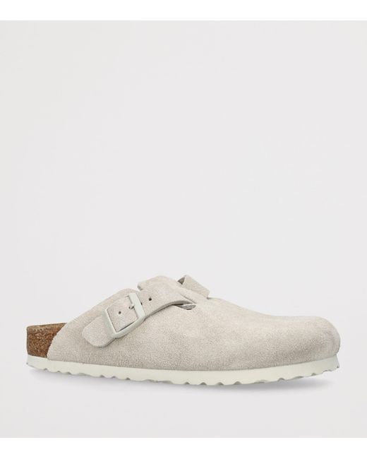 Birkenstock White Suede Boston Clogs