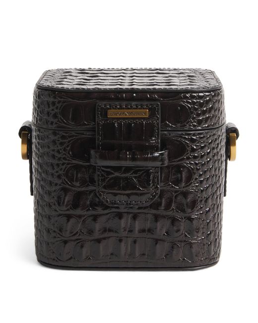 Emporio Armani Leather Croc-Embossed Square Case in Black for Men