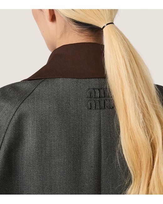 Miu Miu Black Wool Contrast-Collar Coat