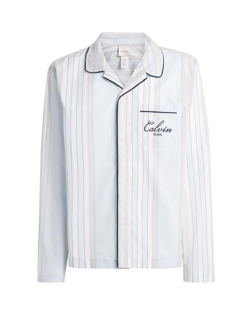 Calvin Klein White Cotton Poplin Stripe Pyjama Top for men