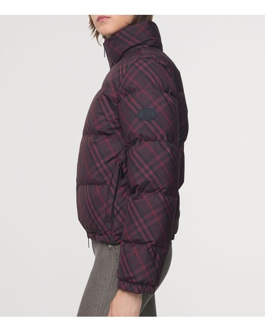 Burberry Purple Check Print Puffer Jacket
