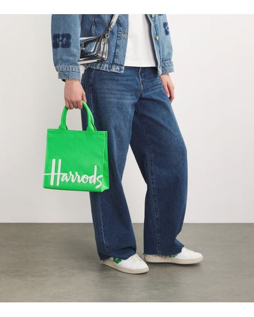 Harrods Green Small Cotton Logo Tote Bag
