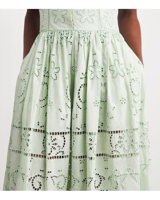 Alice + Olivia Green Cotton Embroidered Anya Maxi Dress