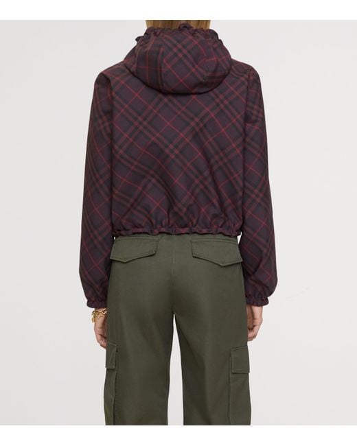 Burberry Purple Cropped Reversible Check Hooded Jacket