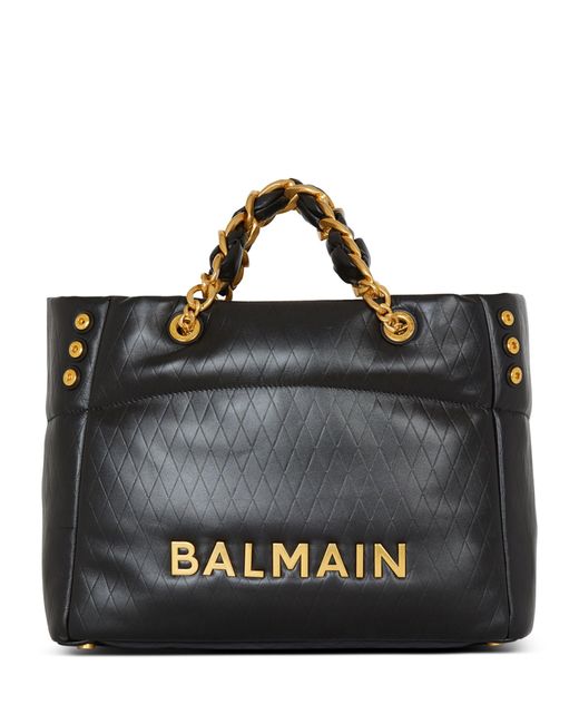 Balmain Black Leather 1945 Soft Tote Bag