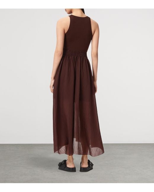 AllSaints Brown Ribbed Zenia Midi Dress