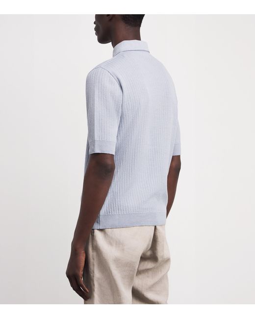 Lardini Blue Linen-Cotton Ribbed Polo Shirt for men