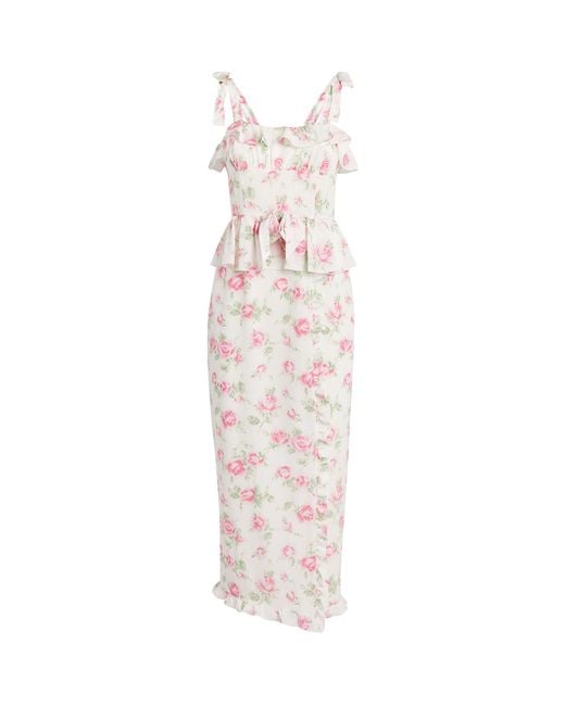 Alessandra Rich White Silk Floral Ruffled Midi Dress