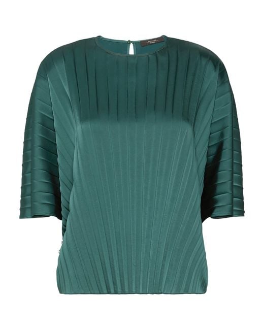 Weekend by Maxmara Green Pleated Short-Sleeve Blouse