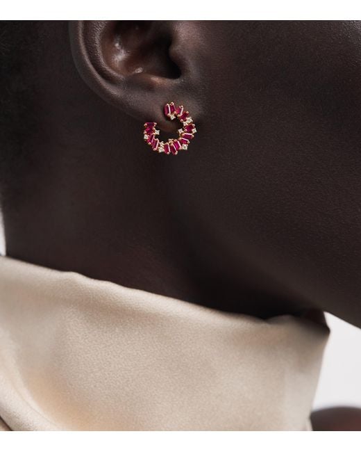 Suzanne Kalan White Diamond And Ruby Frenzy Spiral Earrings