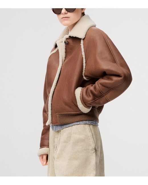 Loewe Brown Lambskin Shearling-Collar Bomber Jacket