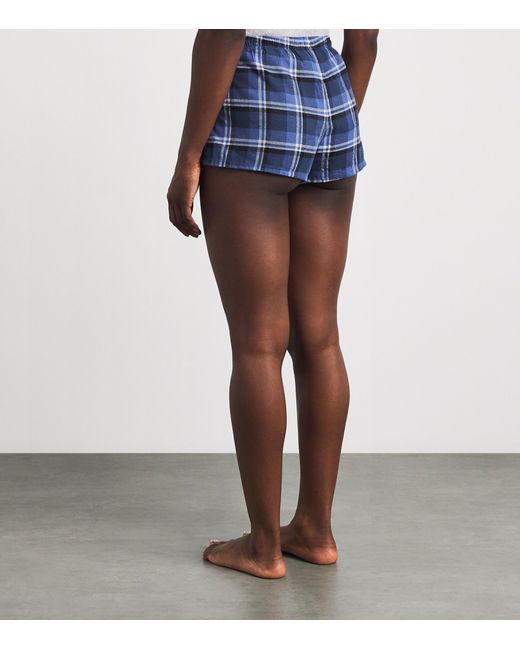 Skims Blue Cotton Check Cheeky Pyjama Shorts