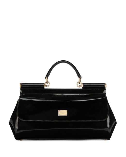 Dolce & Gabbana Black Medium Patent Sicily Top-Handle Bag