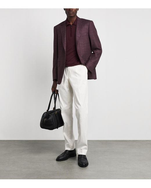 Canali Purple Wool Quarter-Zip Polo Sweater for men