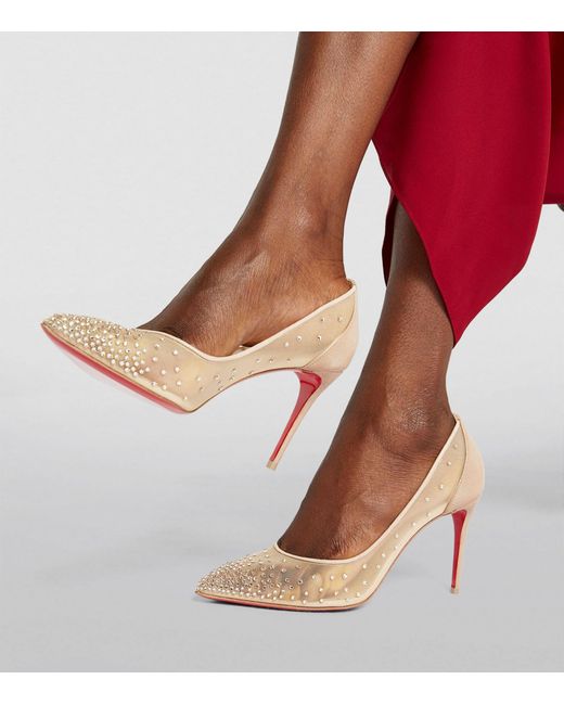 Christian Louboutin Follies Strass Suede Pumps 85 in Natural | Lyst